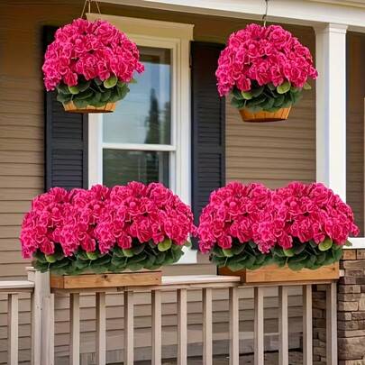 6pcs Artificial Geranium Flowers, Includes 30 Blooms, 14 Inch Height Realistic Geranium, Lifelike Spring/Summer Decor Floral, Fake Plants For Porch, Planter, Hanging, Flower Bed, Vase, Patio, Garden, Indoor Tabletop Decoration