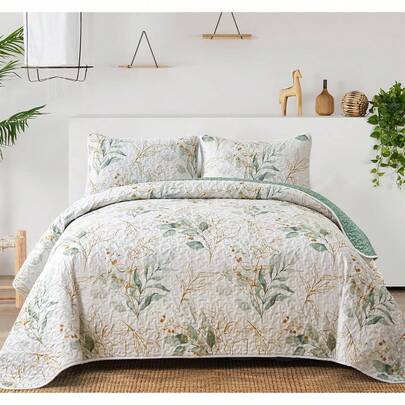 3 Pieces Botanical Bedspreads Set Lightweight Microfiber Blue Toile Plants Pattern Coverlet Home Decor For All Seasons,Home Decor Room Decor Bedroom Decor Bed Comforter Set Mothers Day Gift Wedding Decorations.