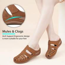 Ecetana Summer Outdoor Wedge Slippers For Women,Women's Retro Brown Sandals- Super Breathable, Stylish Closed Toe Cut-Out Design With Arch Support.Women Comfortable Wedge Sandals,Perforated Closed Toe Slip On Sandals, Effortless Slip-On, Perfect For Match With Dress And Casual Outdoor - Nâu 2018 - Xem 4