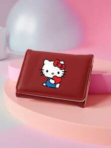 SANRIO 1个Hello Kitty女士短款钱包，粉白可爱图案，PU皮革迷你钱包，拉链封口，小巧对折设计，带信用卡夹层和零钱袋，时尚可爱，是送给女孩和青少年生日的理想礼物 - 彩色 - 查看 2
