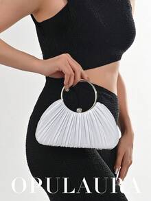OpulAura Women Metallic Luxury Evening Clutch Purse - High End Leather Banquet Bag, Elegant Shiny Formal Party Handbag Suitable For Gowns, Galas, Weddings, Brides, Bridesmaids, Birthday Dresses, Best Choice Elegant Bag For Bridal Shower, Clutch Bag For Wedding, Party Bags,Perfect For Party Wedding Prom Dinner/Banquet Matching With Holiday Party Dress Evening Dress & Sequin Dress - 銀色 - 查看 6