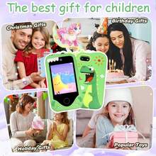 适合3-12岁儿童的智能手机玩具，2.8英寸触摸屏，恐龙主题，双摄像头，拍照和录像功能，柔软硅胶保护套，32GB存储卡，儿童惊喜礼物 - 彩色 - 查看 2