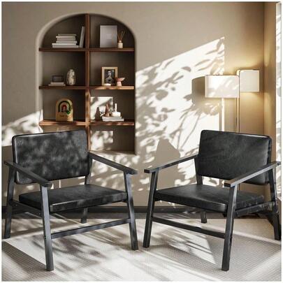 Sillon Individual,Juego de 2 Piezas Sillones,Sillones para Sala con Cojín de Asiento y Respaldo Suaves,Adecuado para Salón y Dormitorio,Sillon tamaño es 51x64x74 CM.(Negro)