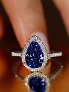 1pc Fashionable Cubic Zirconia Ring, Women's Wedding Engagement Party Jewelry, Valentine's Day Gift - Royal Blue - View 10
