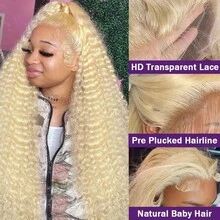 30 32 Inch 613 Curly 13x4 HD Lace Frontal Wigs Jerry Curly Brazilian Human Hair Honey Blonde Deep Wave Lace Front Wigs - S613 - 查看 4