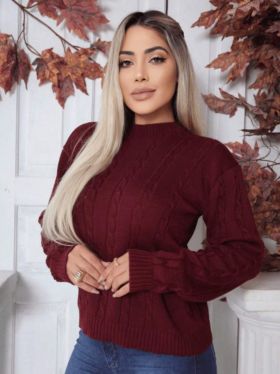 Women's Knitted Blouse With Beautiful Braided Details And Soft Touch - 紅木色 - 查看 1