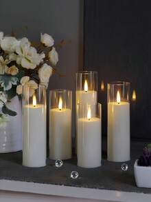 5-Pack Clear Realistic Flickering Flameless Candles, Battery Operated With Remote Control & Timer. Acrylic Column LED Candles For Home, Holiday And Party Decor (2.2 Inches Diameter, 5/6/7/8 Inches Height) - White - View 8