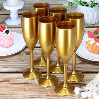 AGH 12 Pack Champagne Flute Acrylic Champagne Glasses Wedding Toasting 7oz Champagne Flute Goblet Plastic Reusable Unbreakable Champagne Cups For Bachelorette Wedding Bridal Shower Party, Gold