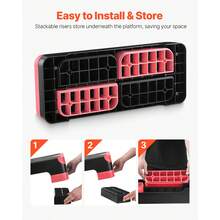 Aerobic Exercise Step Platform, 28-Inch Workout Aerobic Stepper, Height Adjustable Fitness Training Step Deck Trainer With 4 Risers, Non-Slip Surface Bench For Home Gym Cardio Strength, Red - Red - View 5