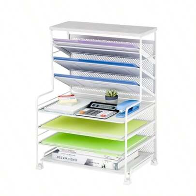 Quality Assurance 7 Tier Desk File Organizer Letter Tray Paper Organizer Mesh Desk Accories File Folder For Office Home Or School White