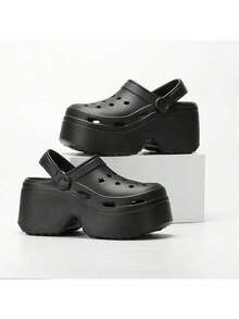 2026新款厚底镂空凉鞋女款，夏季EVA沙滩拖鞋，套脚园艺鞋，露趾木屐 - 黑色 - 查看 4