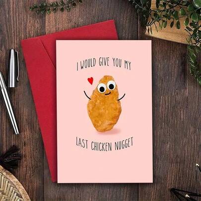 1pc For Girlfriend Boyfriend's Anniversary Card, I'll Give You My Last Chicken Nugget, For Husband Wife's Food Valentine's Day Card, For Her His Love Card, (With Brown Paper Envelope),Christmas
