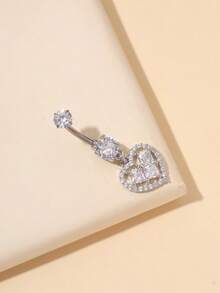 1件时尚钛金心形肚脐环，适合日常佩戴 - 銀色 - 查看 5