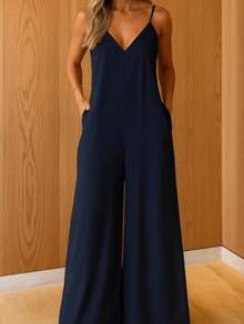 Duna Long Jumpsuit With Wide Legs - 藏蓝色 - 查看 2