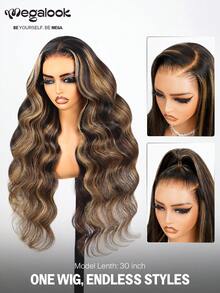 MEGALOOK Balayage 挑染升級版 13x6 蕾絲大波浪假髮 抽繩設計 100% 真人髮 預剪蕾絲 耳對耳自然髮際線 透明蕾絲前髮 180% 密度 自然外觀 日常使用 - SNATURAL/27 - 查看 6
