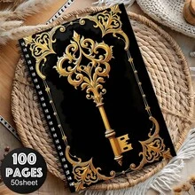 1pc Elegant Gold Spiral Notebook Diary, Password Journal With Exquisite Key Pattern Design, Perfect Gift For Friends And Classmates, Suitable For Recording Passwords And Notes, Password Diary, Exquisite Key Pattern Design, Spiral Binding, A5 Size - A5 - View 9