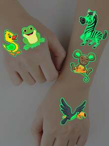12 Sheets With 130 Animal-Themed Glow-In-The-Dark Tattoo Stickers, Featuring Luminous Temporary Tattoos With Cute And Fun Cartoon Designs Of Pandas, Penguins, Kangaroos, Rabbits, Tigers, Lions, And Giraffes. They Are Waterproof, Realistic - Multicolor - View 8