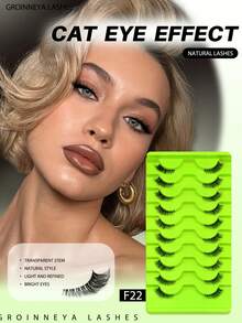 GROINNEYA 10 Pairs Half-Eye Lashes, Cat Eye Lashes, Soft & Transparent Stem, Half-Striped Lashes, Delicate & Natural False Eyelashes, Suitable For Home, Hotel, Durable Travel, Party Makeup - Black - View 4
