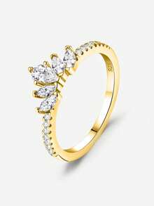 1pc 925 Sterling Silver Smooth V-Shaped Ring, Suitable For Women, Elegant Crystal Earrings, Exquisite Jewelry - Gold - View 35