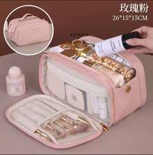 Multi-Layered Toiletry Bag, Large Capacity, Ideal For Travel. - Pink - View 1