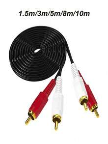 1根RCA音频线，2个RCA公头对2个RCA公头立体声音频线，适用于家庭影院、高清电视、功放、高保真音响系统、车载音响、扬声器、低音炮，带镀金插头，黑色 - 查看 3