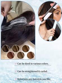 优雅手工编织假发片，100%真人发丝，透气贴合，防脱落，全手工钩编，适合直发，14英寸长 - S6 - 查看 6