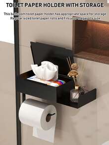 Giá đựng giấy vệ sinh có kệ | Hộp đựng khăn ướt có thể xả được, gắn tường bằng keo dán, đặt đứng, chống bụi, ngăn kéo đựng cuộn giấy vệ sinh phòng tắm, màu đen - Nhiều màu - Xem 10