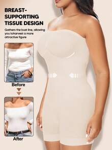 Women's Shapewear Rompers Strapless Bodysuit Shaper Jumpsuits Suitable For Outdoor Wear Body Shaper Bodysuit With Tummy Control, Butt Lifter, Chest Wrap,Plus Size, - 米色 - 查看 5