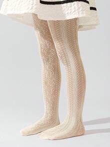 1 Pc Of Spring/Summer Girls' Lace Pantyhose, Beige Floral Mesh Stockings, Children's Leggings, Princess-Style Breathable Lace Stockings To Match Skirts, Fashionable Stockings For Girls, Toddler Pantyhose, Tights For Older Children. - Beige - View 7