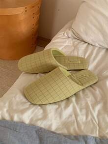 XIXITIAO Sweet Plaid Comfy Lightweight Flat Home Slippers Square Toe Fine Plaid Soft Sole Home Slides All-Season Floor Slippers - Light Green - View 5