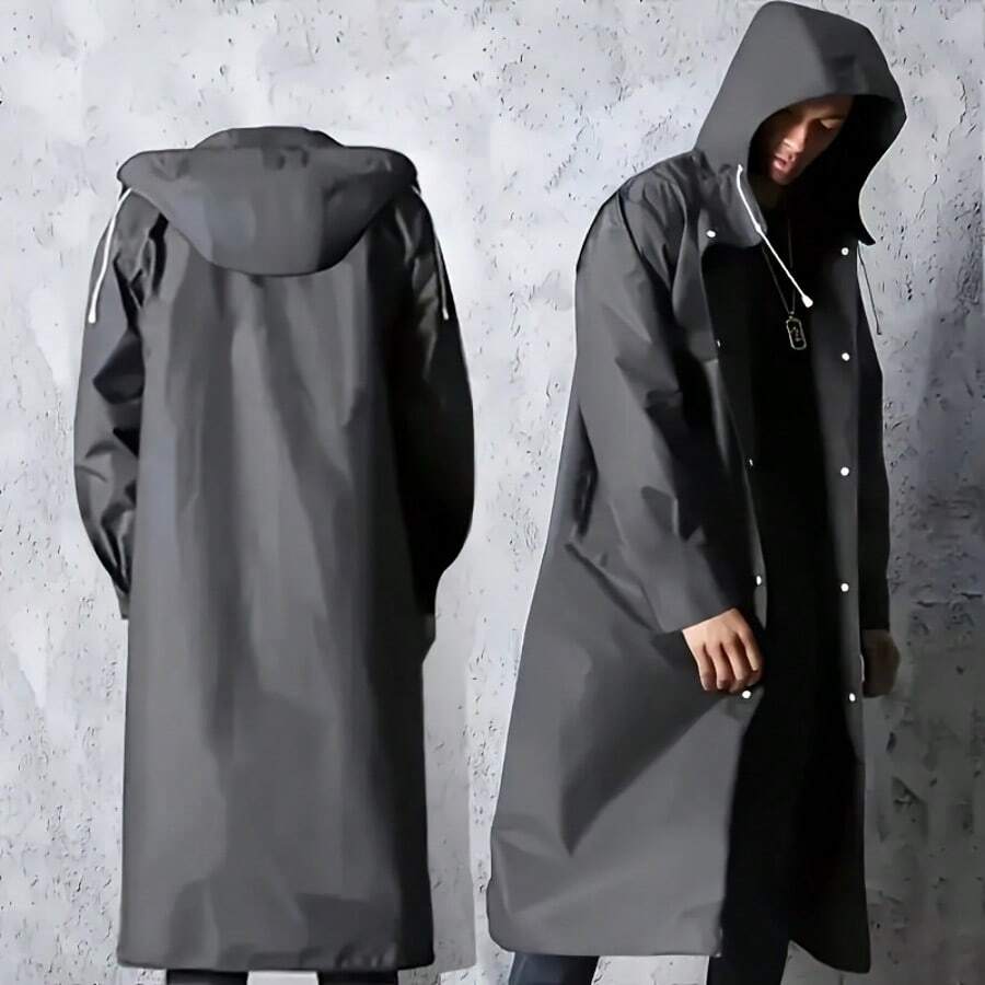 Waterproof Raincoat, Unisex Hooded EVA Raincoat, Fashionable Breathable Snap-Button Raincoat - All-Around Wind And Rain Protection, With Hood And Drawstring, Reusable Thick EVA Waterproof Poncho, Suitable For Outdoor Cycling, Camping, Hiking, Fishing