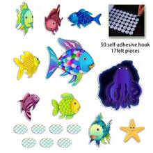 hoojojo 17 Stück Regenbogenfisch Filz Geschichte Set für Kinder, interaktives Ozean Thema Filzbrett Lernhilfe, Geschichtenerzählen Lese-Lernmittel Lehrer Hilfsmittel Schulmaterial für Schulanfang Klassenzimmer - Verschiedenfarbig - Übersicht 12