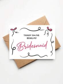 1 pieza Tarjeta de agradecimiento para dama de honor, "Gracias por ser mi dama de honor" Tarjeta de felicitación, Tarjeta de apreciación elegante para boda - multicolor - Ver 1