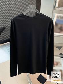Women's Long Sleeve T-Shirt, Black Solid Color Slimming Inner Layer Base Top, Versatile For Autumn/Winter Casual - Black - View 5