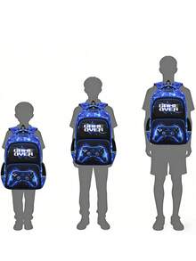 1 Set Kids Backpack With Cool Graphic, Game Controller Print Backpack With Lunch Bag, Zipper Closure, Multi-Pocket Design, Suitable For Daily Wear, Camouflage Blue/Red Set - A - View 11