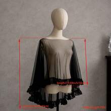 1pc Black Short Bridal Shawl Capelet, Delicate Lace Trim, Elegant Dark Style Shawl, Valentine's Day Party Wedding Bridal Accessory - Multicolor - View 6