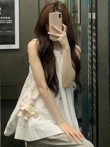 Y6Y-春季新款串珠收腰无袖上衣，优雅设计 - 白色 - 查看 5