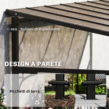 Outsunny Pergola Addossata 4x3m con Tetto in Policarbonato, Gazebo Pergolato da Giardino in Metallo e Alluminio con Viti, per Esterno, Terrazza e Patio, Protezione UV, Marrone - Castano - Visualizzare 5