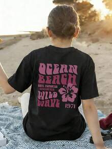 1 Set Tween Girl Casual Floral Print Round Neck Short Sleeve T-Shirt, Suitable For Girls And Children, Summer Student - Beautiful Flower Pattern, Unique T-Shirt For Standout Enthusiasts! Girls Pattern T-Shirt Summer Top - Black - View 1