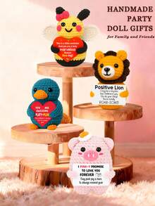 4pcs/Set Handmade Crochet Desktop Decor Ornaments, Cute Bee, Lion, Pig, Platypus Plush Toys, Great Birthday Gifts For Best Friends, Girlfriends, Sisters, Mothers, Grandmothers, Coworkers, Family, Keychain Hangers, Positive Vibes, Party, Christmas, Valentine's Day, Thanksgiving, Home Bedroom Decor, Small Gifts, Souvenirs - Multicolor - View 2