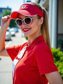 1pc A-Z Letter Open-Top Sun Visor Baseball Cap, Outdoor Sun Protection Sports Use,Summer,Beach,Hat,Holiday,Travel - Red - View 3