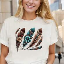 1片/2片/3片装波西米亚羽毛热转印贴片，DIY熨烫布贴，适用于T恤、连帽衫、棒球帽、帆布包等。 - L+S - 查看 5