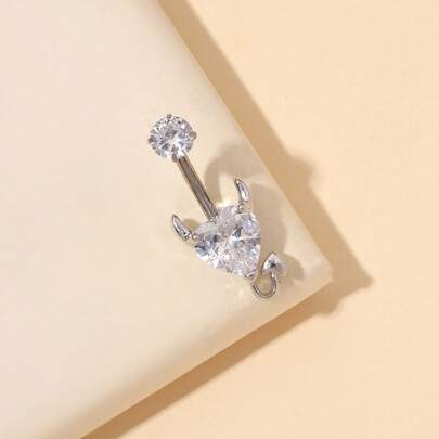 1件时尚钛金心形肚脐环，适合日常佩戴