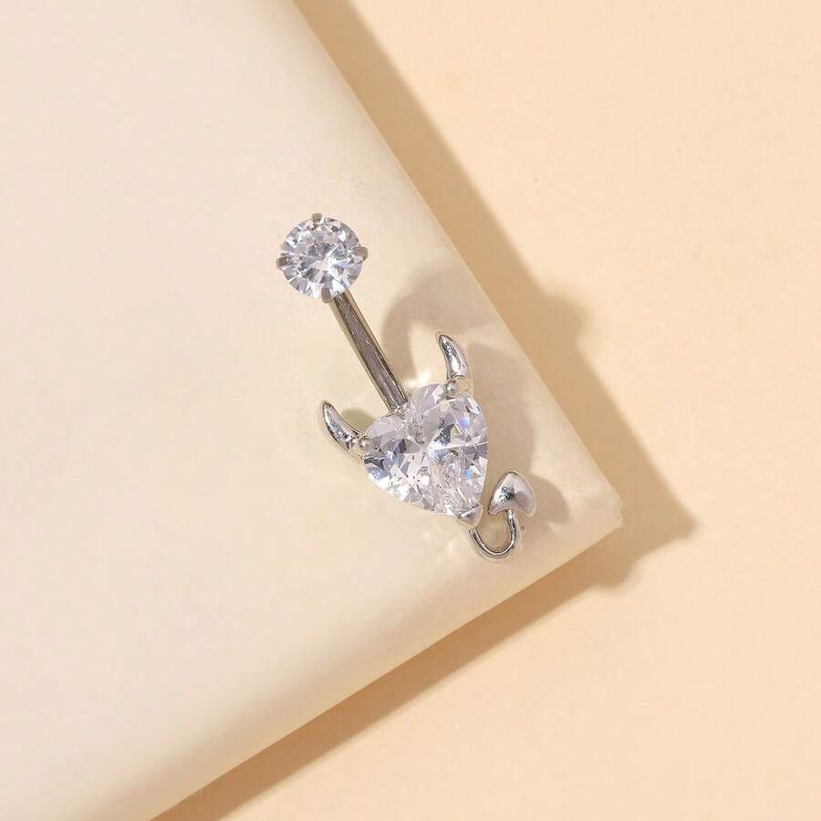 1件时尚钛金心形肚脐环，适合日常佩戴 - 銀色 - 查看 1