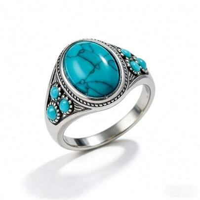 Vintage Turquoise Ring, Bohemian Niche Design Couple Rings, Flattering Versatile Accessory For Daily Wear