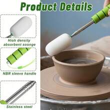 Retractable Ceramic Sponge Stick, Stainless Steel Adjustable Handle, Pottery Tool For Moisture Removal And Shaping Narrow Containers - Multicolor - View 2