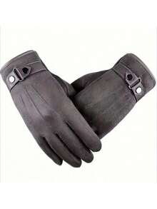Men's Plush Lined Touchscreen Thermal Gloves, Over 35.56cm, Buckle Strap, Multi Colors, Suitable For Driving Daily Formal Use - Blue - View 10