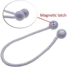 Magnetic Curtain Tiebacks - 2X Decorative Rope Holdbacks - 45cm In Length -, Thick Curtains, Draperies - Homes, Indoor And Outdoor Curtains - Ball Shaped - Grey - View 3