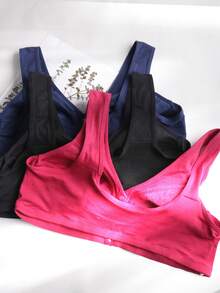 3pcs Front Closure Soft Camisole Bras For Mature Women, Wire-Free Plus Size Comfortable Lingerie,Autumn And Winter Styles,Spring And Summer Clothing - Nhiều màu - Xem 6