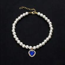 优雅仿珍珠宠物项链，可调节尺寸，水钻吊坠闪亮迷人，时尚耐用，适合猫狗佩戴。 - 彩色 - 查看 7